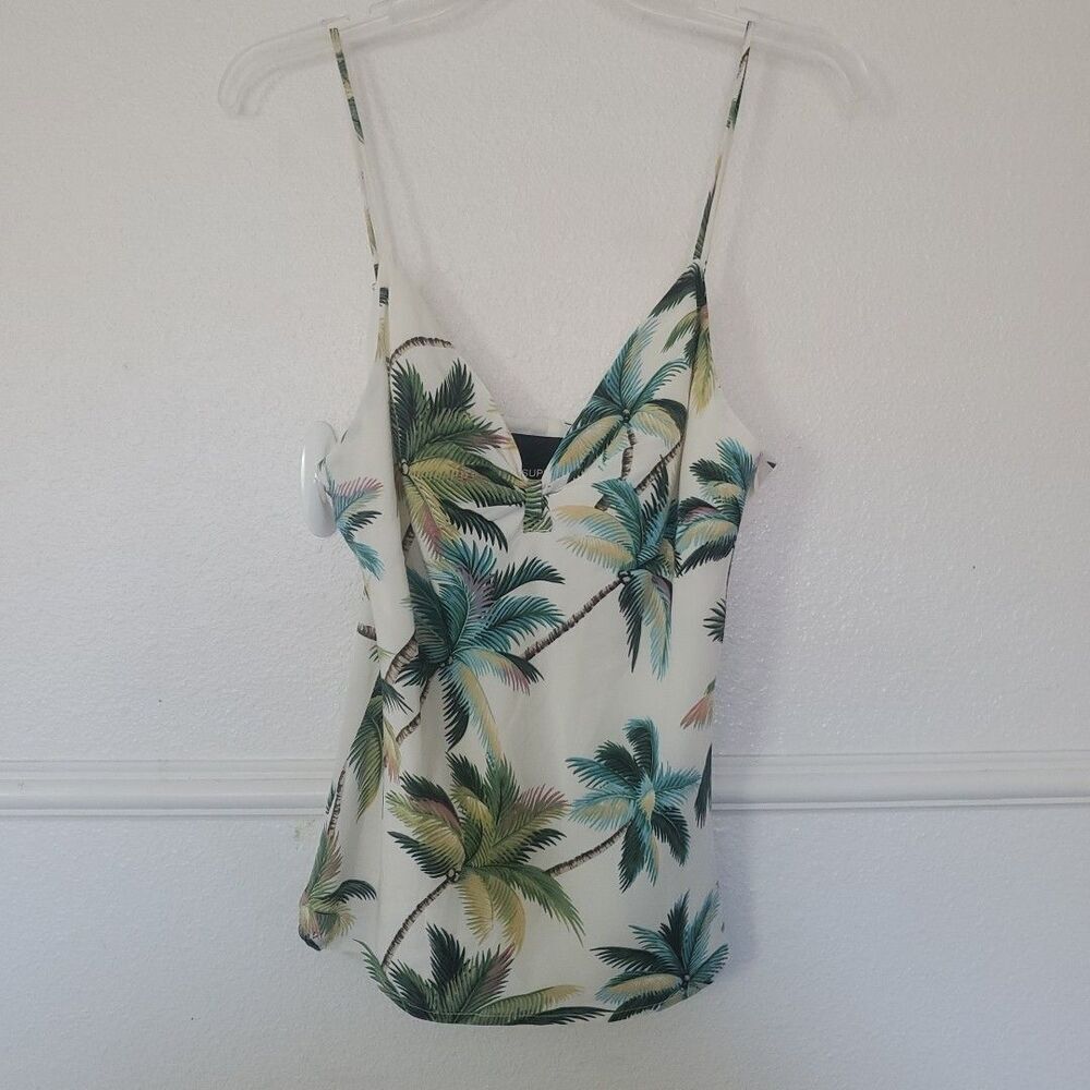 Le Superbe Silk Top Lined Club Tropicana Coconut Palm Trees Tank Side Zip Sz 8